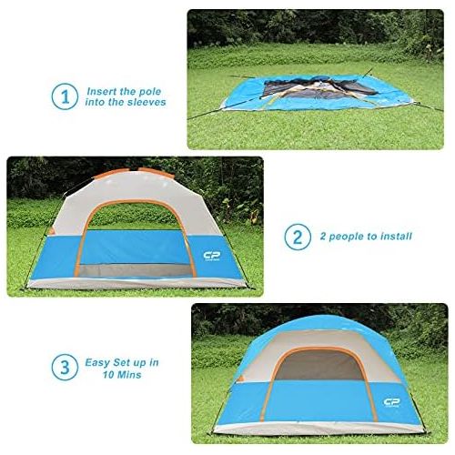  CAMPROS CP CAMPROS Tent 6/8 Person Camping Tents, Waterproof Windproof Family Dome Tent with Top Rainfly, Large Mesh Windows, Double Layer, Easy Set Up, Portable with Carry Bag