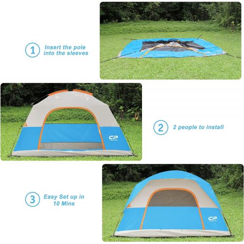  CAMPROS CP CAMPROS Tent 6/8 Person Camping Tents, Waterproof Windproof Family Dome Tent with Top Rainfly, Large Mesh Windows, Double Layer, Easy Set Up, Portable with Carry Bag