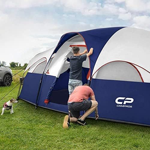  CAMPROS CP CAMPROS Tent-8-Person-Camping-Tents, Waterproof Windproof Family Tent, 5 Large Mesh Windows, Double Layer, Divided Curtain for Separated Room, Portable with Carry Bag