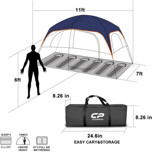  CAMPROS CP CAMPROS Tent-6-Person-Camping-Tents, Waterproof Windproof Family Tent with Top Rainfly, 4 Large Mesh Windows, Double Layer, Easy Set Up, Portable with Carry Bag