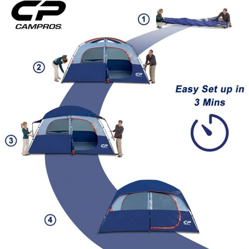  CAMPROS CP CAMPROS Tent-6-Person-Camping-Tents, Waterproof Windproof Family Tent with Top Rainfly, 4 Large Mesh Windows, Double Layer, Easy Set Up, Portable with Carry Bag