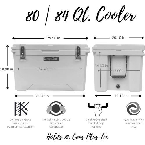  CAMP-ZERO 80L Cooler/Ice Chest with 4 Molded-in Cup Holders and No-Lose Drain Plug
