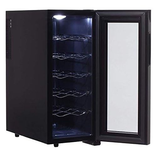  CAMRY Weinkuehlschrank 33 Liter 12 Flasche Weinkuehler Weinklimakuehlschrank Mini Kuehlschrank Minibar mit Glastuer LED Beleuchtung