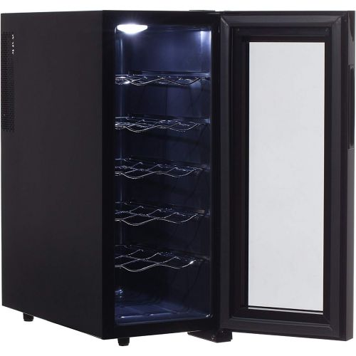  CAMRY Weinkuehlschrank 33 Liter 12 Flasche Weinkuehler Weinklimakuehlschrank Mini Kuehlschrank Minibar mit Glastuer LED Beleuchtung