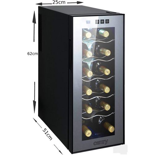  CAMRY Weinkuehlschrank 33 Liter 12 Flasche Weinkuehler Weinklimakuehlschrank Mini Kuehlschrank Minibar mit Glastuer LED Beleuchtung