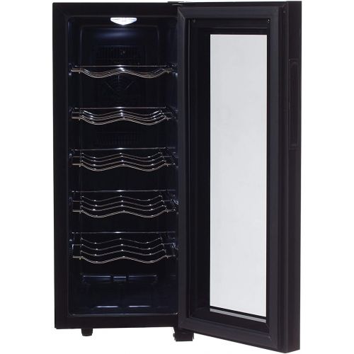  CAMRY Weinkuehlschrank 33 Liter 12 Flasche Weinkuehler Weinklimakuehlschrank Mini Kuehlschrank Minibar mit Glastuer LED Beleuchtung