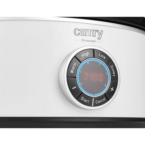  Camry CR6410 Kochtopf, 6,5 l, Slow Cooker Digital Timer und 3 Temperatureinstellungen, langsam kochen, Glasdeckel und Keramiktopf, Weiss