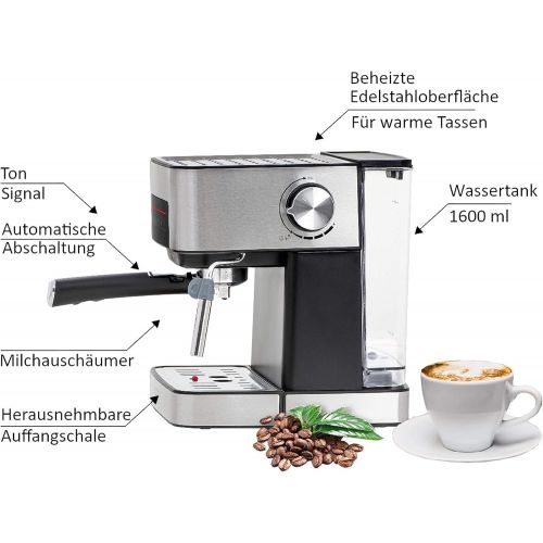  [아마존베스트]CAMRY Espresso Machine | 1.6 L Water Tank | 1000 Watt | 15 Bar | Cappuccino Machine | Coffee Machine | Milk Frother | Portafilter Espresso Machine | Electric Espresso Machine | Stainless