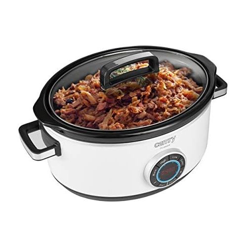  [아마존베스트]Camry CR6410 6.5L Slow Cooker Digital Timer and 3 Temperature Settings Slow Cooking, Glass Lid and Ceramic Pot - White