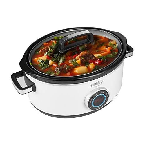  [아마존베스트]Camry CR6410 6.5L Slow Cooker Digital Timer and 3 Temperature Settings Slow Cooking, Glass Lid and Ceramic Pot - White