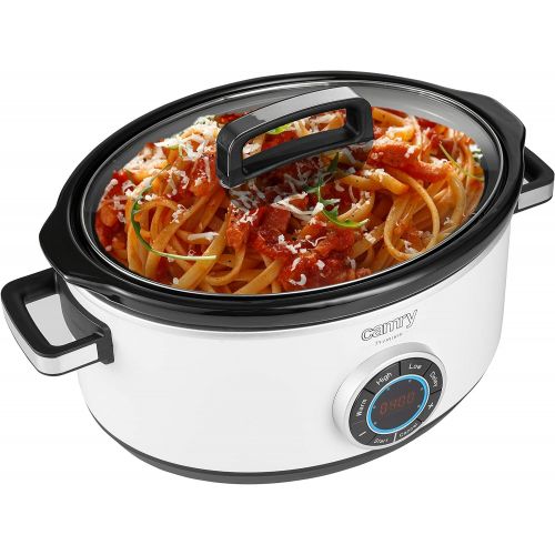  [아마존베스트]Camry CR6410 6.5L Slow Cooker Digital Timer and 3 Temperature Settings Slow Cooking, Glass Lid and Ceramic Pot - White