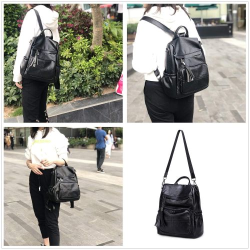  CAMTOP Women Backpack Purse PU Leather Convertible Shoulder Bag Antitheft Rucksack (Black)