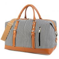 CAMTOP Weekend Travel Bag Women Ladies Duffle Tote Bags PU Leather Trim Canvas Overnight Bag Luggage (Black)