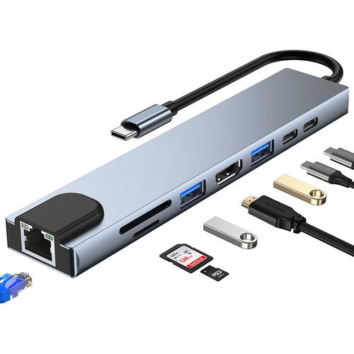  CAMVATE 8-in-1 Multiport Adapter USB-C Hub (Silver)