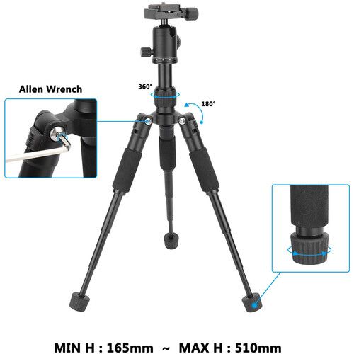  CAMVATE Mini Tabletop Aluminum Tripod with Arca-Type Ball Head (Black)