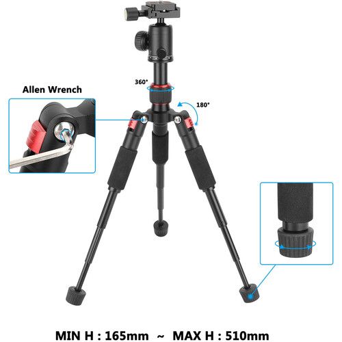  CAMVATE Mini Tabletop Aluminum Tripod with Arca-Type Ball Head (Black with Red Accents)