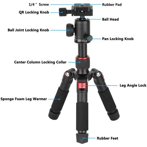  CAMVATE Mini Tabletop Aluminum Tripod with Arca-Type Ball Head (Black with Red Accents)