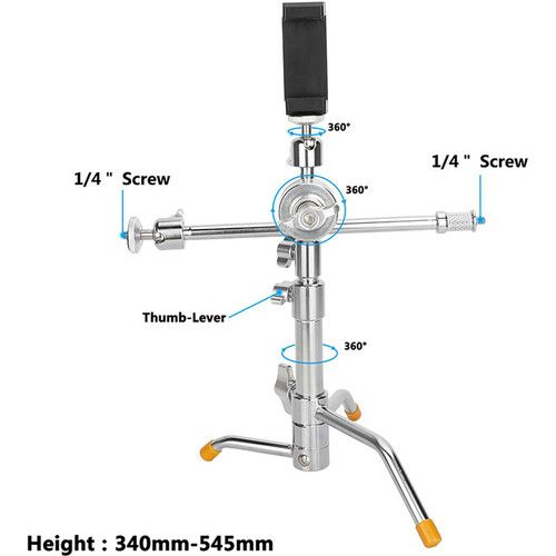  CAMVATE Mini Tabletop C-Stand with Grip Arm & Turtle Base Kit (Chrome)