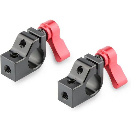  [아마존베스트]CAMVATE 15mm Single Rod Clamp with Two 1/4-20 Screw Hole for Camera DSLR Rail System(Red, 2 Pieses)