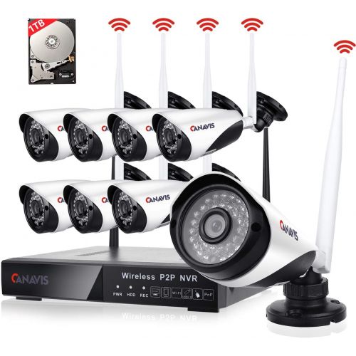  CANAVIS Wireless Surveillance Camera System with 2TB Hard Drive, 1080P HDMI NVR 8CH 1080p HD Wireless Cameras, Night Vision, Motion Detection, Manual Record or Motion Record CCTV S