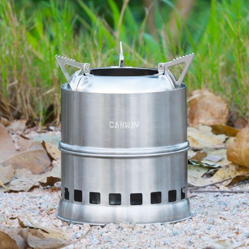  CANWAY Camping Stove, Wood Stove/Backpacking Survival Stove,Portable Stainless Steel Wood Burning Stove with Nylon Carry Bag for Outdoor Backpacking Hiking Traveling Picnic BBQ