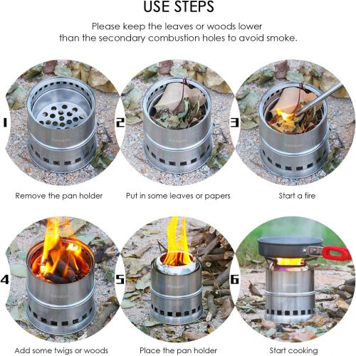  CANWAY Camping Stove, Wood Stove/Backpacking Survival Stove,Portable Stainless Steel Wood Burning Stove with Nylon Carry Bag for Outdoor Backpacking Hiking Traveling Picnic BBQ