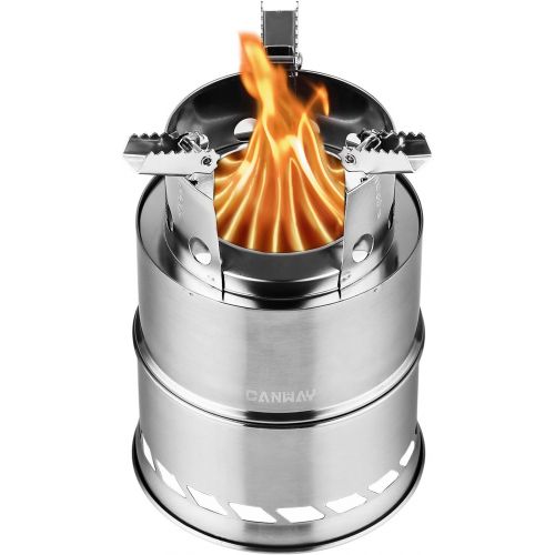  CANWAY Camping Stove, Wood Stove/Backpacking Survival Stove, Windproof Anti-Slip Portable Stainless Steel Wood Burning Stove with Nylon Carry Bag for Outdoor Backpacking Hiking Tra