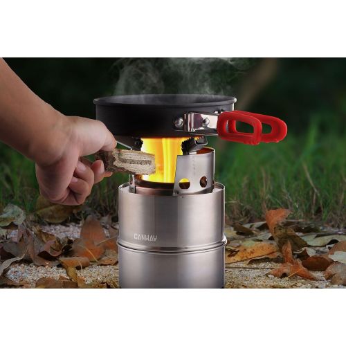  CANWAY Camping Stove, Wood Stove/Backpacking Survival Stove, Windproof Anti-Slip Portable Stainless Steel Wood Burning Stove with Nylon Carry Bag for Outdoor Backpacking Hiking Tra
