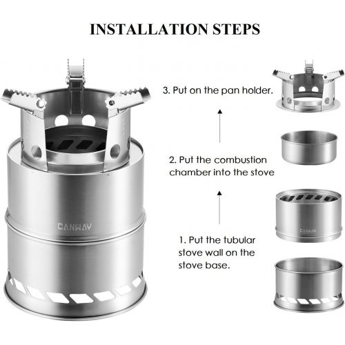  CANWAY Camping Stove, Wood Stove/Backpacking Survival Stove, Windproof Anti-Slip Portable Stainless Steel Wood Burning Stove with Nylon Carry Bag for Outdoor Backpacking Hiking Tra