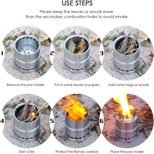  CANWAY Camping Stove, Wood Stove/Backpacking Survival Stove, Windproof Anti-Slip Portable Stainless Steel Wood Burning Stove with Nylon Carry Bag for Outdoor Backpacking Hiking Tra