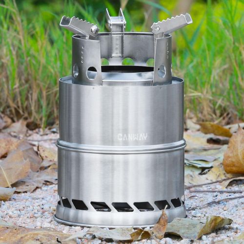  CANWAY Camping Stove, Wood Stove/Backpacking Survival Stove, Windproof Anti-Slip Portable Stainless Steel Wood Burning Stove with Nylon Carry Bag for Outdoor Backpacking Hiking Tra