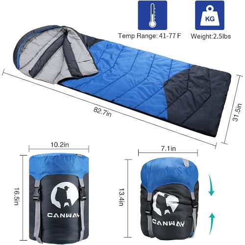  CANWAY Sleeping Bag with Compression Sack, Lightweight and Waterproof for Warm & Cold Weather, Comfort for 4 Seasons Camping/Traveling/Hiking/Backpacking, Adults & Kids