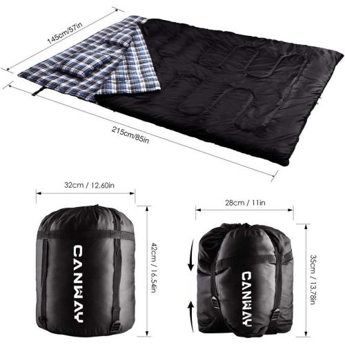  Canway Double Sleeping Bag, Flannel Lightweight Waterproof 2 Person Sleeping Bag with 2 Pillows for Camping, Backpacking, or Hiking Outdoor for Adults or Teens Queen Size XL (Flann