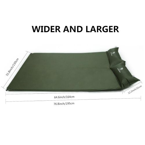  CANWAY Camel Double Self-Inflating Sleeping Pad with Attached Pillow, Comfortable for 2 Person Camping, Hiking, Beach