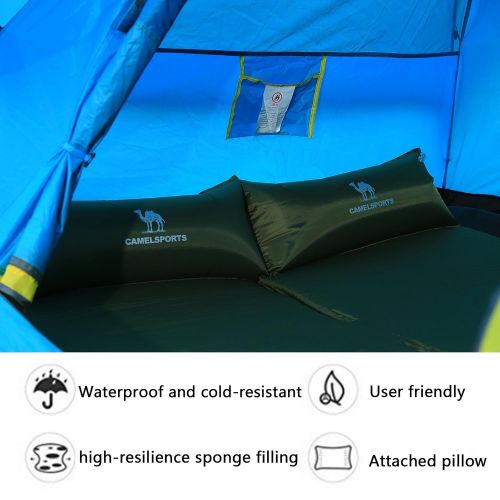  CANWAY Camel Double Self-Inflating Sleeping Pad with Attached Pillow, Comfortable for 2 Person Camping, Hiking, Beach