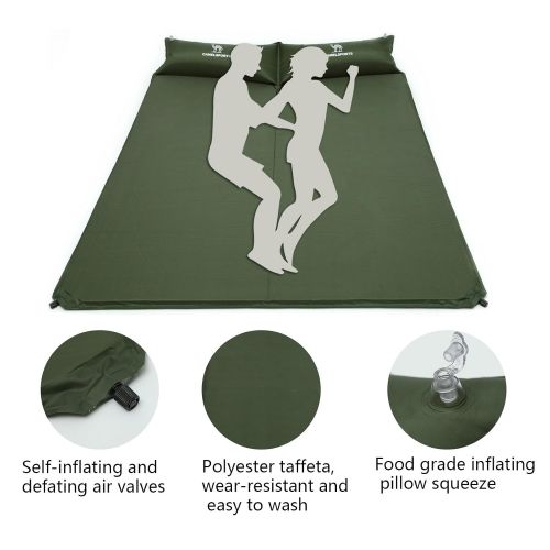  CANWAY Camel Double Self-Inflating Sleeping Pad with Attached Pillow, Comfortable for 2 Person Camping, Hiking, Beach