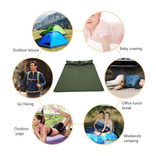  CANWAY Camel Double Self-Inflating Sleeping Pad with Attached Pillow, Comfortable for 2 Person Camping, Hiking, Beach