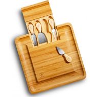 [아마존베스트]CANWELL Premium Bamboo Cheese Board and Cutlery Set, 4 Stainless Steel Serving Utensils Charcuterie Platter and Serving Meat Tray