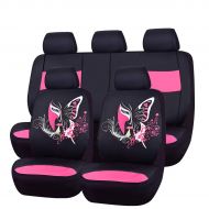 CAR PASS 11PCS Insparation Butterfly Universal Fit Car Seat Covers Set Package-Universal fit for Vehicles,Cars,suvs,vansAirbag Compatiable (Black with Pink)