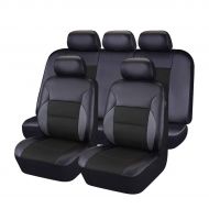 CAR PASS - 11PCS Luxurous PU Leather Automotive Universal Seat Covers Set Package-Universal fit for Vehicles with Super 5mm Composite Sponge Inside,Airbag Compatible (Black and Bla