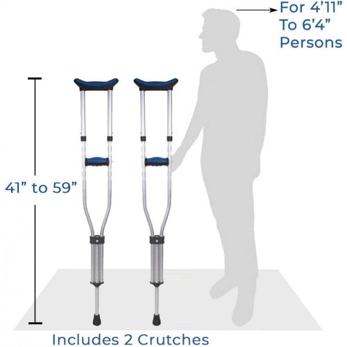  Carex Folding Crutches - Folding Aluminum Underarm Crutches - Lightweight, Great for Travel or Work, 2 Crutches Included, For 411 to 64 People