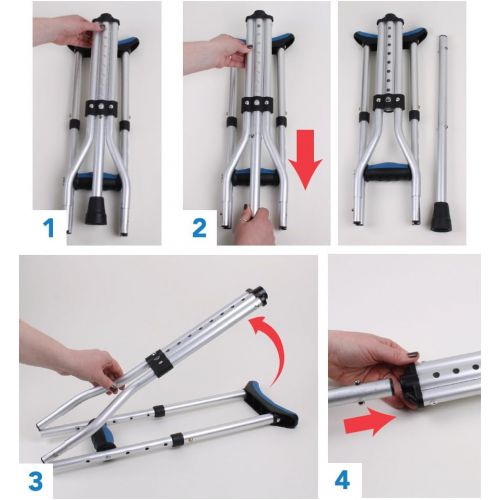  Carex Folding Crutches - Folding Aluminum Underarm Crutches - Lightweight, Great for Travel or Work, 2 Crutches Included, For 411 to 64 People