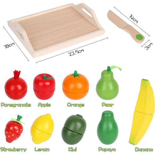  CARLORBO Wooden Toys for 2 Year Old - Pretend?Play Food Set for Kids?Play?Kitchen,9 Cuttable Toy Fruit and Veg with Wooden Knif and Tray,Gift Idea for Boy Girl Birthday