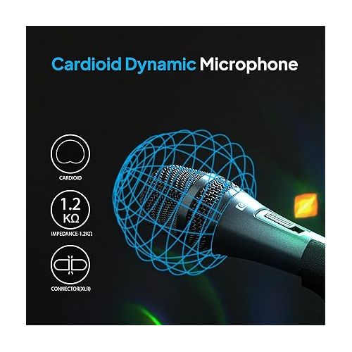  CAROL Vocal Microphone - Cardioid Unidirectional Dynamic Microphone with AHNC Noise Cancellation, for Professional Live Stage Singing Performance, Includes Stand Adapter and 14.8ft XLR Cable,AC-910S