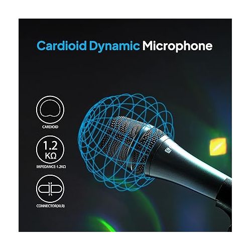  CAROL Vocal Microphone - Cardioid Unidirectional Dynamic Microphone with AHNC Noise Cancellation, for Professional Live Stage Singing Performance, Includes Stand Adapter and 14.8ft XLR Cable,AC-910