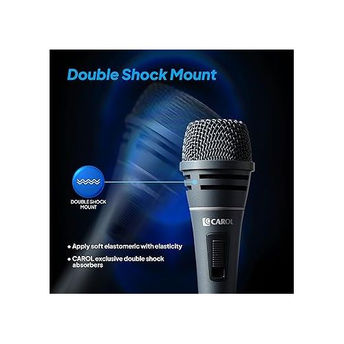  CAROL Dynamic Wired Vocal Microphone - for Live Singing Performances, Studio, Recording, Handheld Super Cardioid Mic, with 15ft Detachable XLR to 1/4