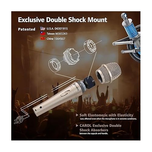  CAROL Dynamic Microphone with Super-Cardioid E dur-916S, Optimized for All Vocal Applications, minimizes handling Noise Without compromising Sound Quality (Golden)