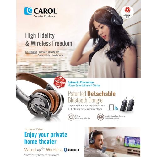  Carol Premium Wireless Folding Headphone with Patented Design Detachable Bluetooth Dongle Set by CAROL (BTH-830)