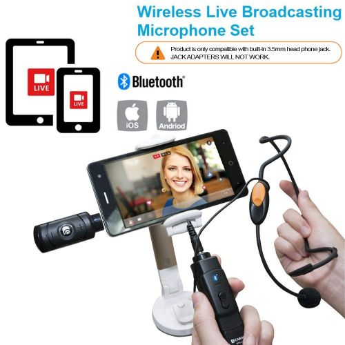  Bluetooth Live Stream Wireless Microphone Set for iPhone & Android | Condenser Cardioid Headset Microphone wBluetooth Transmitter & Receiver by CAROL