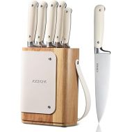 CAROTE 6PCS Knife Set for Kitchen with Block, Stainless Steel Blade for Precise Cutting, Razor-Sharp,Essential Knife Set,White